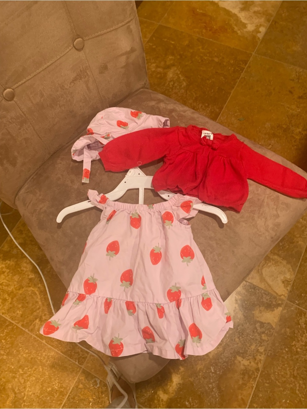 Strawberry Print Newborn Dress with matching Hatans Rec Cardigan